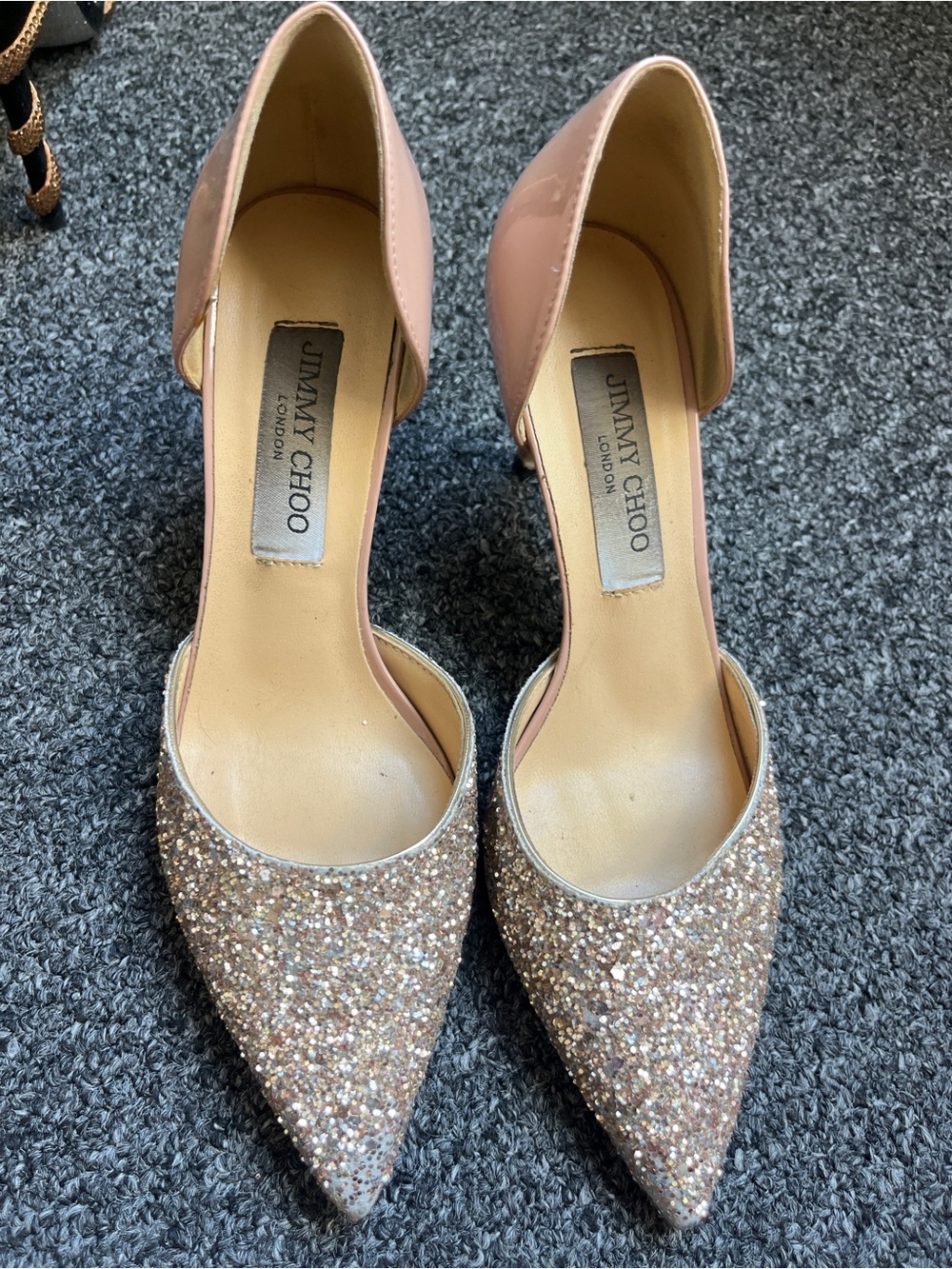 Jimmy Choo Blush Patent & Rose Gold Glitter D'Orsay Pumps